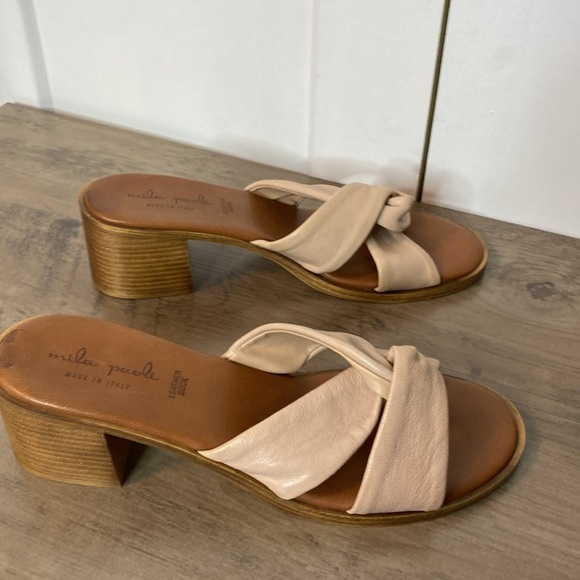 Mila Paoli | Tan/ Light Pink Rose Knotted Women's Leather Sandals - US 9 - Picture 5 of 7